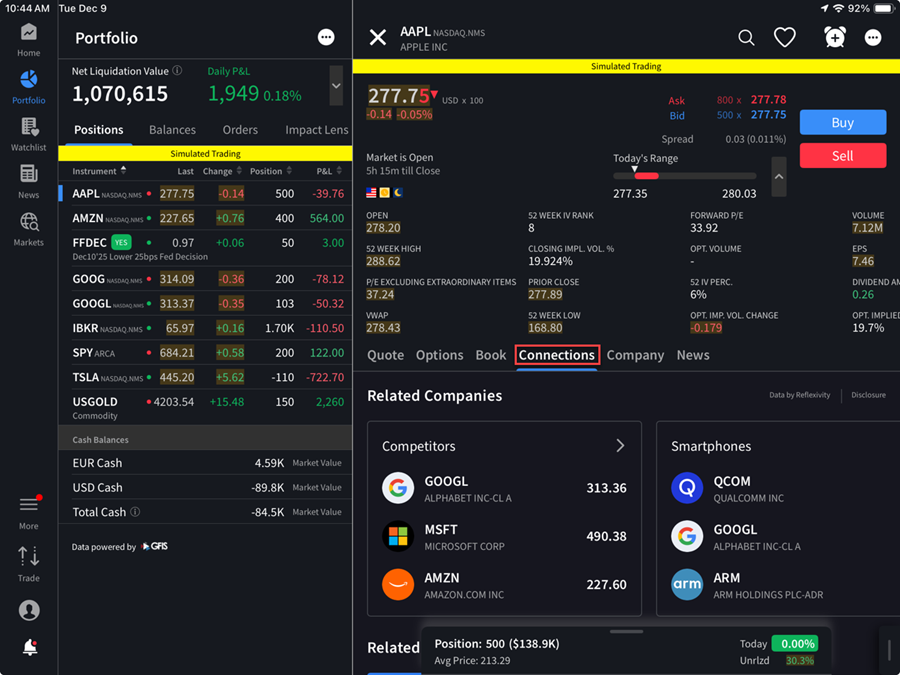 The connections tab on the ipad. 